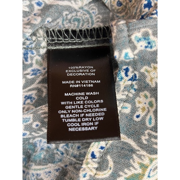 Frye Women's Small Paisley‎ Print Long Sleeve Blouse Tie Neck Top Blue  Boho New - Picture 5 of 9